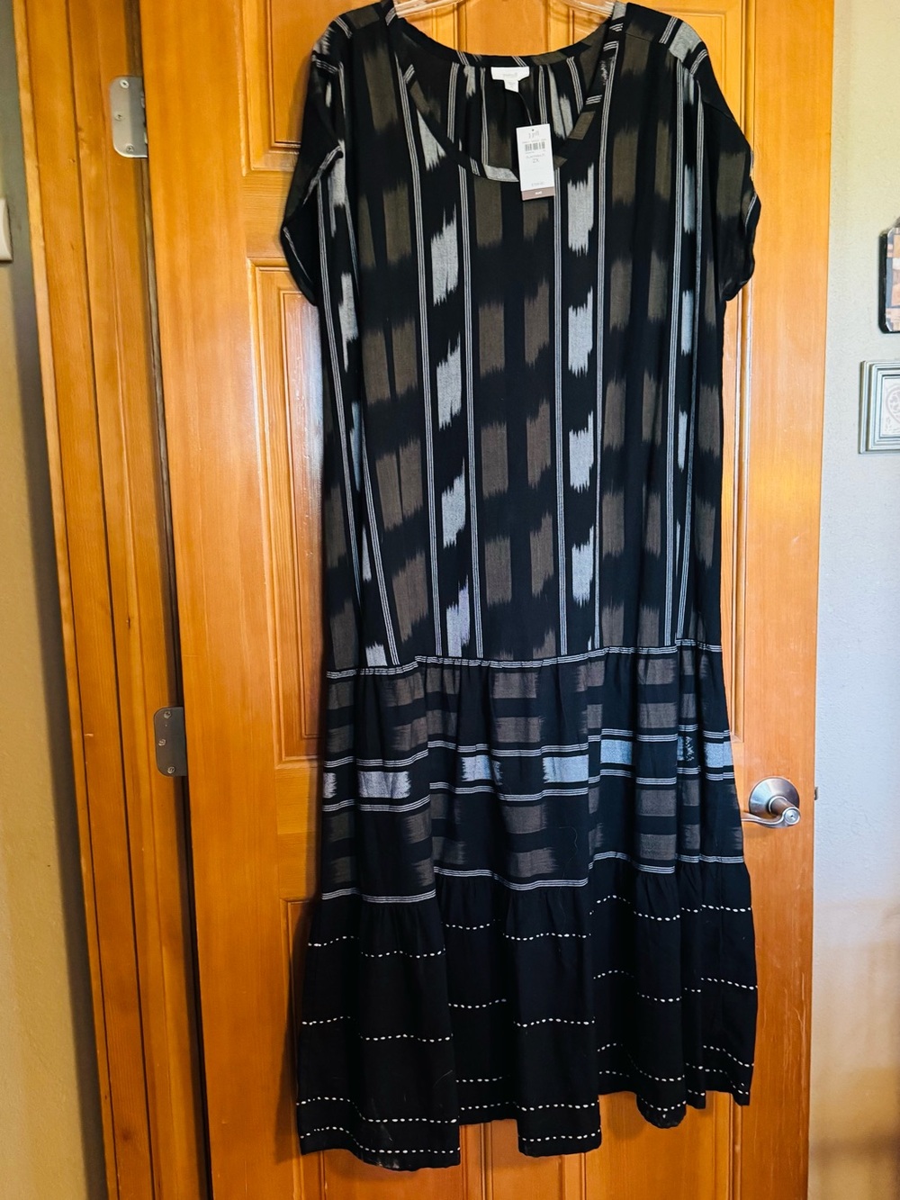 J. Jill Black and Gray Striped Tie-Dye Maxi Dress